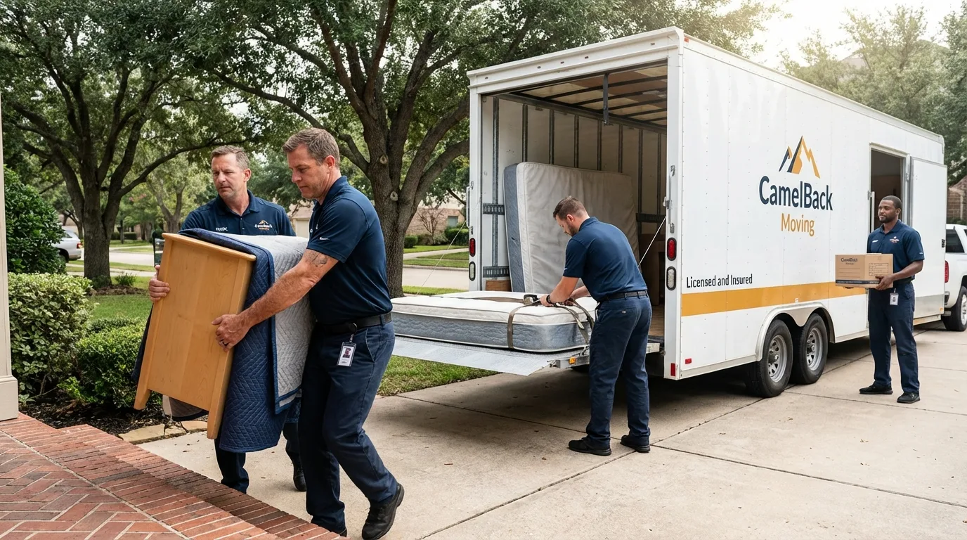 Crew loading residential truck for cross-state move from Trumansburg, NY