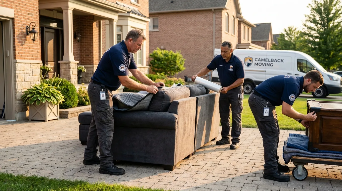 Large estate moving crew wrapping furniture in Trumansburg, NY