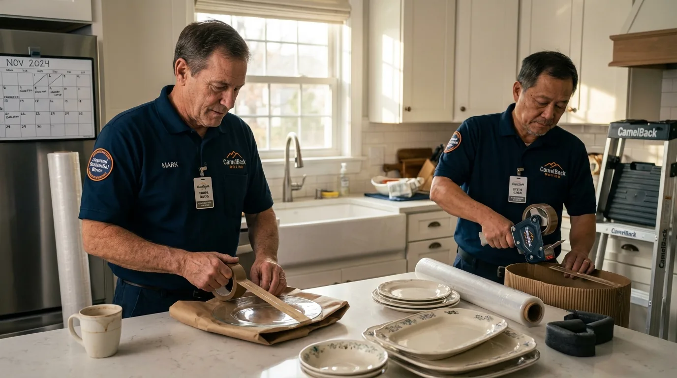 Professional crew packing kitchen dishware in Trumansburg, NY